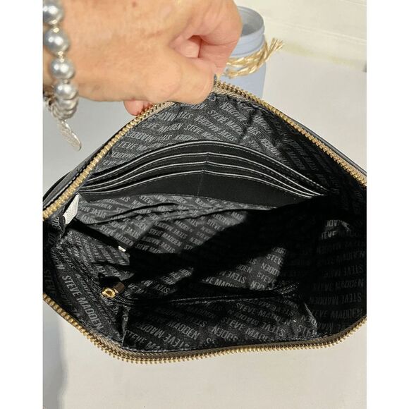 Steve Madden Women's Wrist Strap Clutch Bag Black, Pink and Tan - Picture 13 of 13